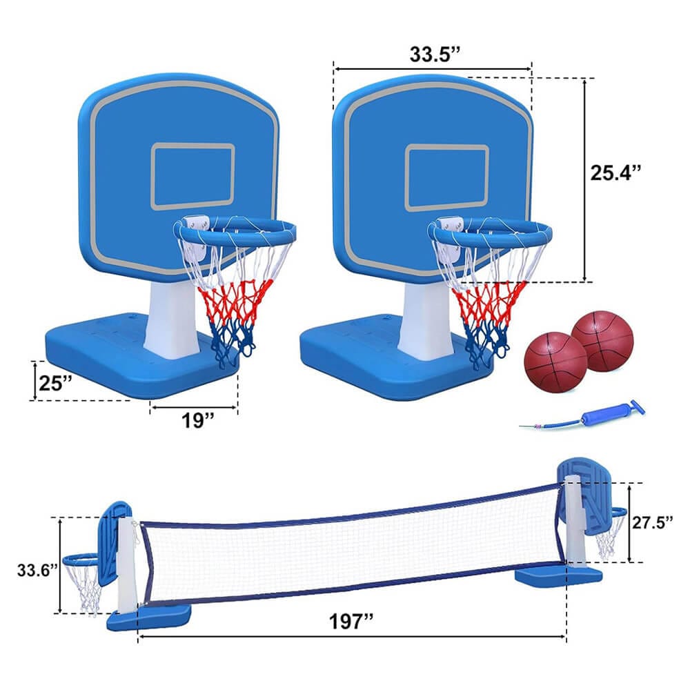 2-in-1 Full Court Pool Basketball & Volleyball Game Set