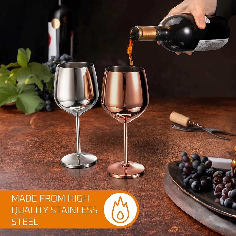 Bruntmor Wine Glasses, Rose Gold/Stainless Steel, 2 Pack