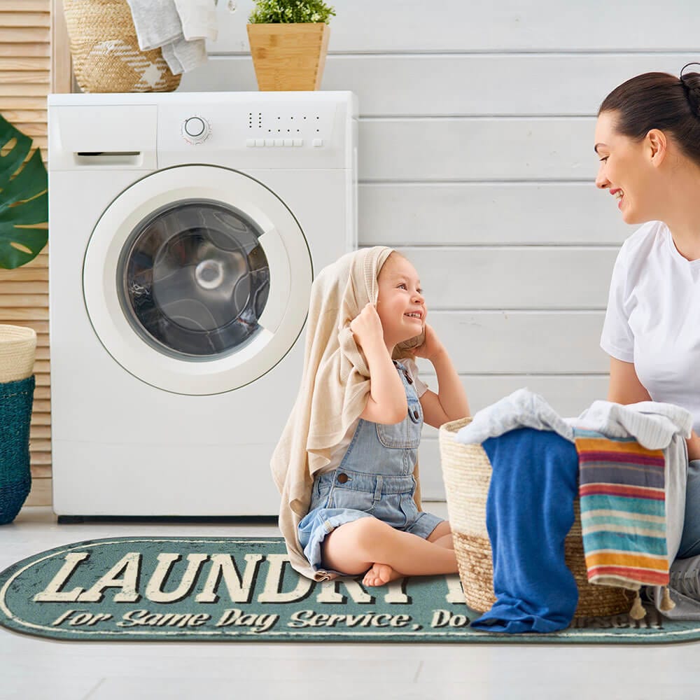 Machine Washable 20" x 59" Laundry Room Rug with Non-Slip Rubber Backing