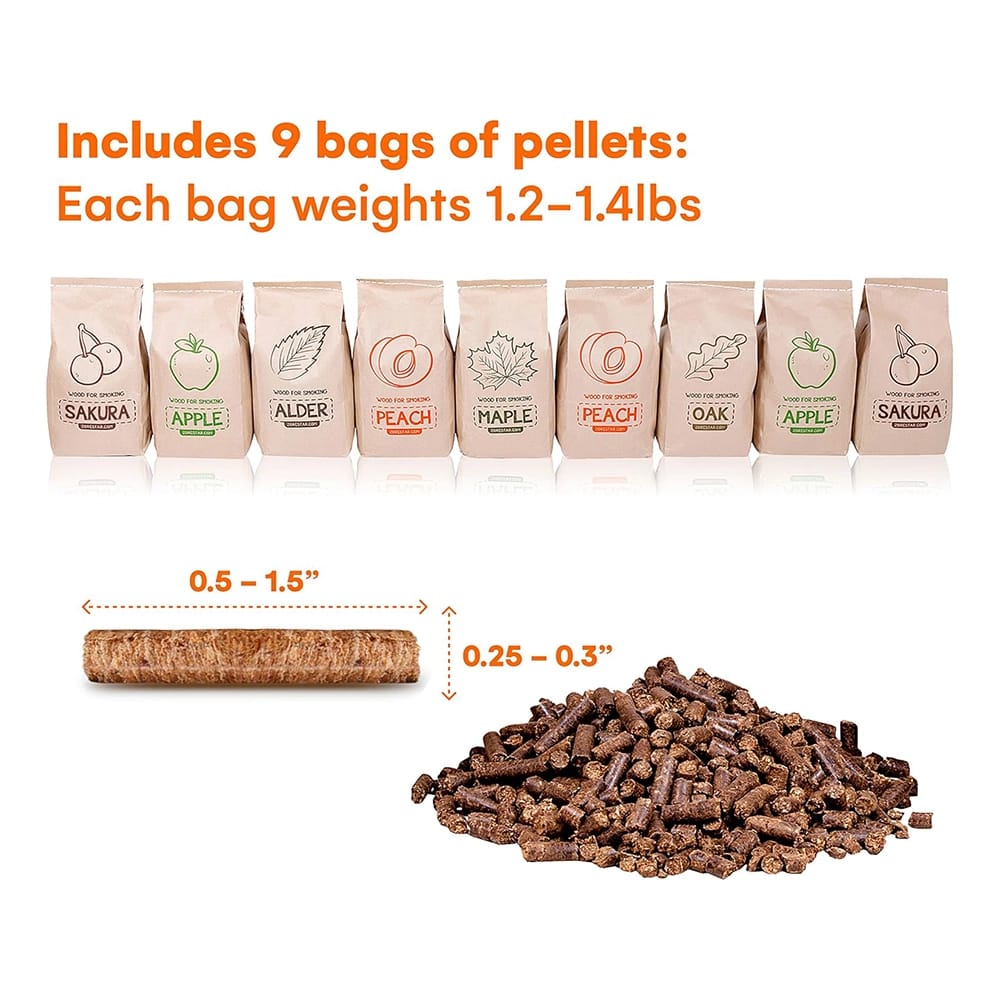 Zorestar Smoker Wood Pellets 12 lb Variety Pack, 9 pack