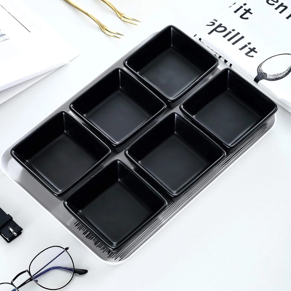 Bruntmor Ceramic Square Baking Ramekins, Black, Set of 6