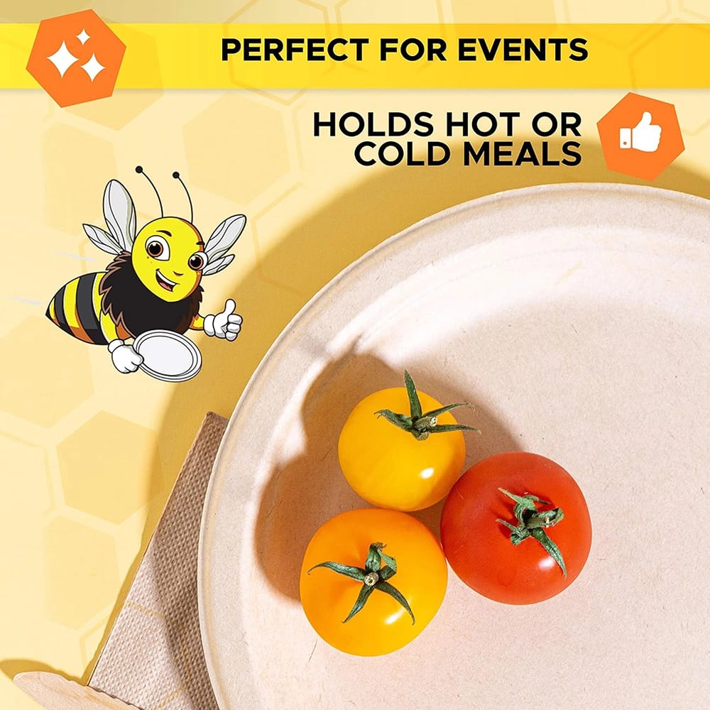 Beeleeve 7" Compostable Round Paper Plates, 125 Pack