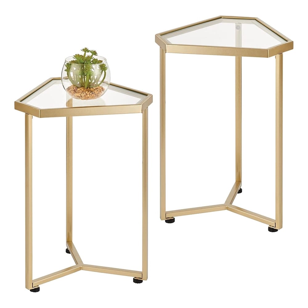 mDesign Triangle Accent Table, Brass, Set of 2