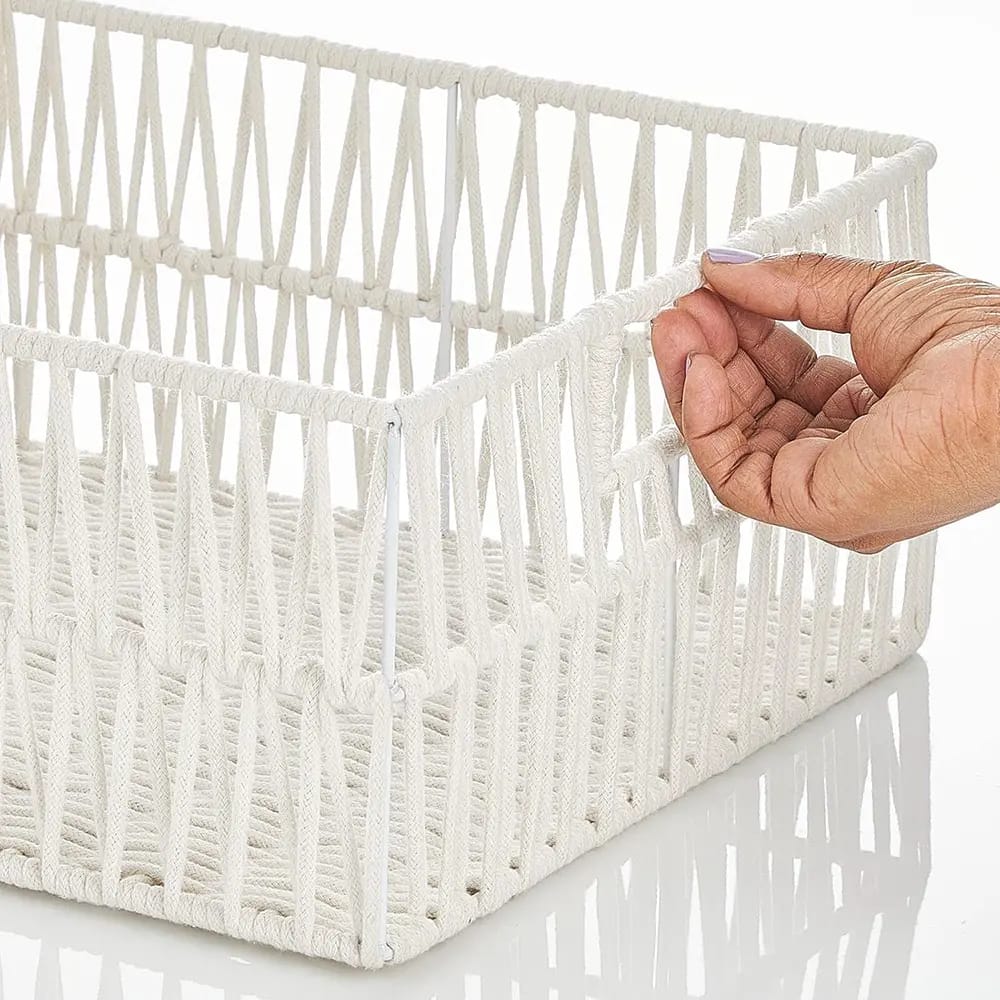 mDesign Cotton Macrame Storage Basket, White, 6 Pack