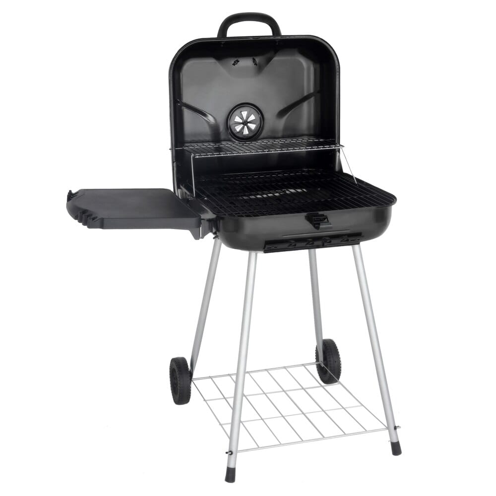 Charcoal Square Portable Grill with Foldable Side Shelf