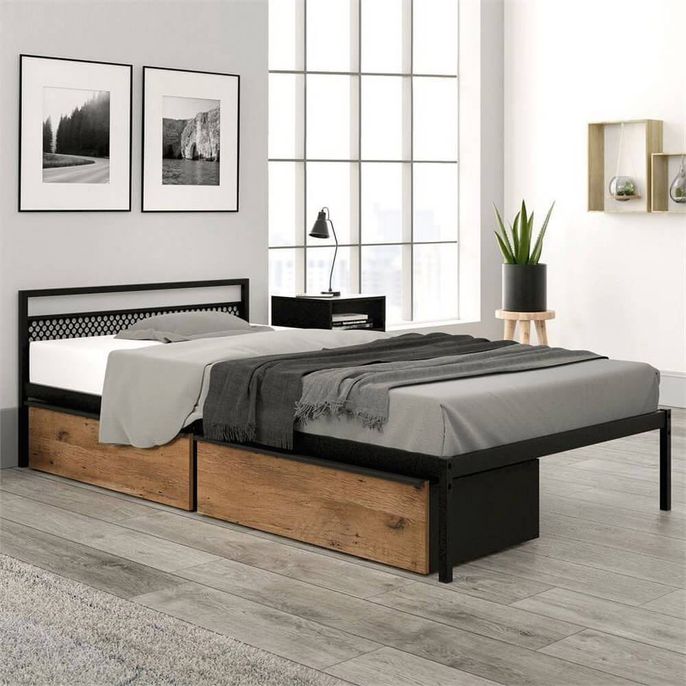 Sauder Boulevard Cafe Twin Mate's Bed with Drawers, Black/Vintage Oak