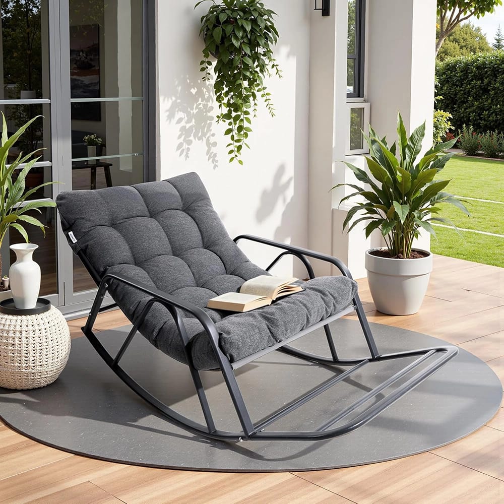 IRONCK Indoor/Outdoor Rocking Chair with Cushion, Gray
