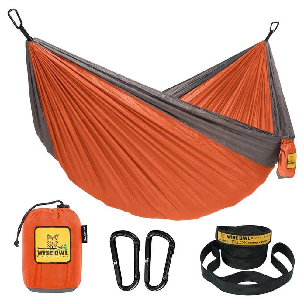 Wise Owl Outfitters Camping Hammock, Single, Orange/Gray