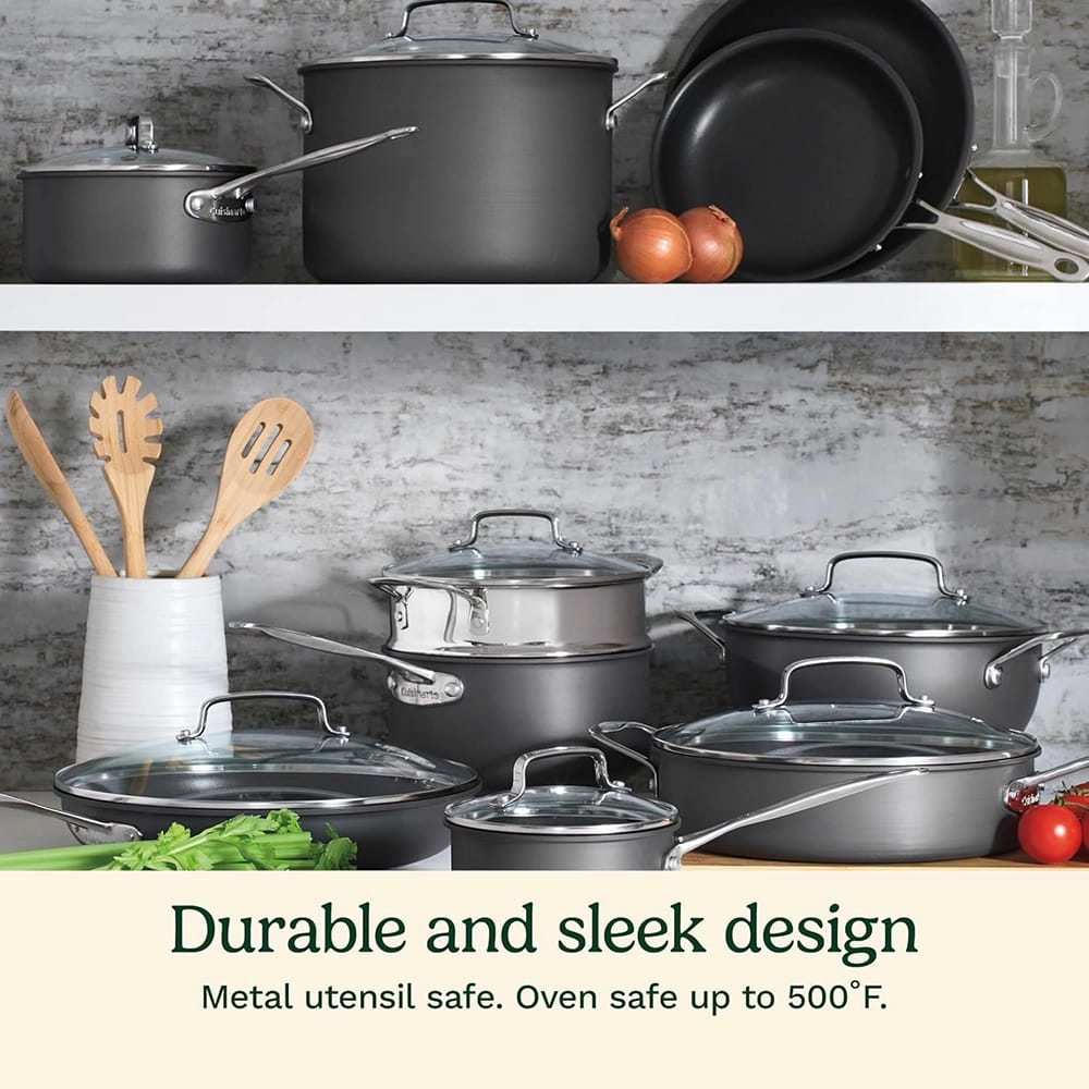 Cuisinart Nonstick Hard Anodized 17 Piece Cookware Set, Black