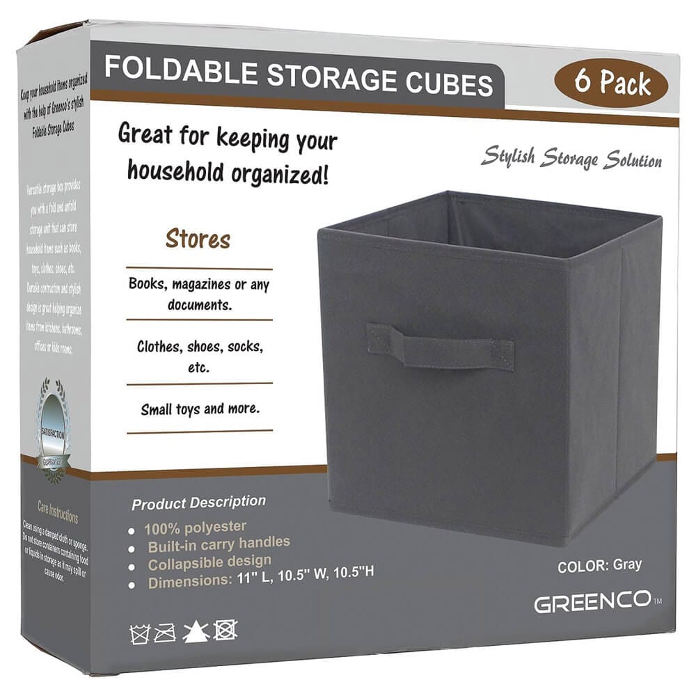 Greenco Foldable Storage Cubes, Set of 6, Gray