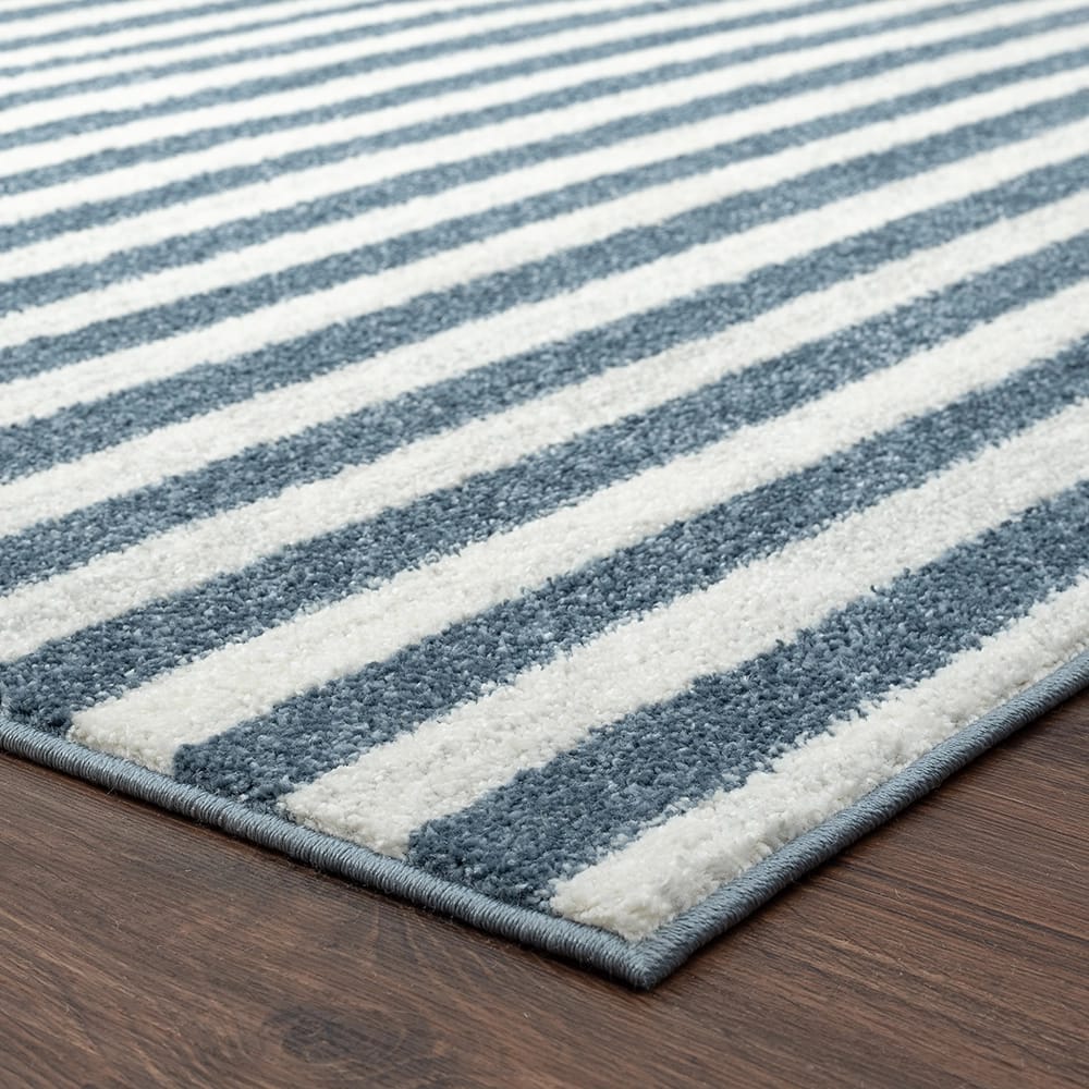 Daphnes 8'6" x 12'5" Contemporary Striped Area Rug, Blue/Cream