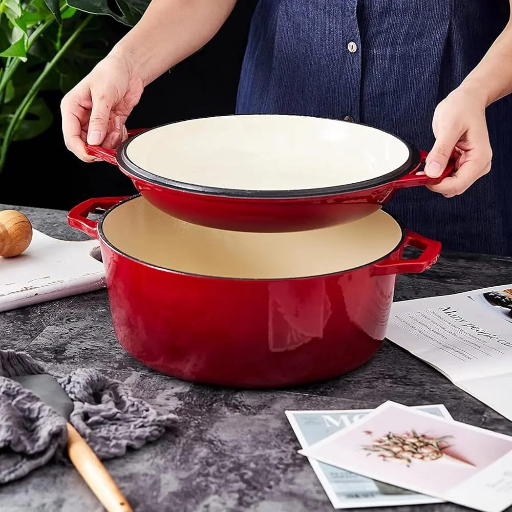 Bruntmor 7-Quart Enameled Cast Iron Dutch Oven, Red