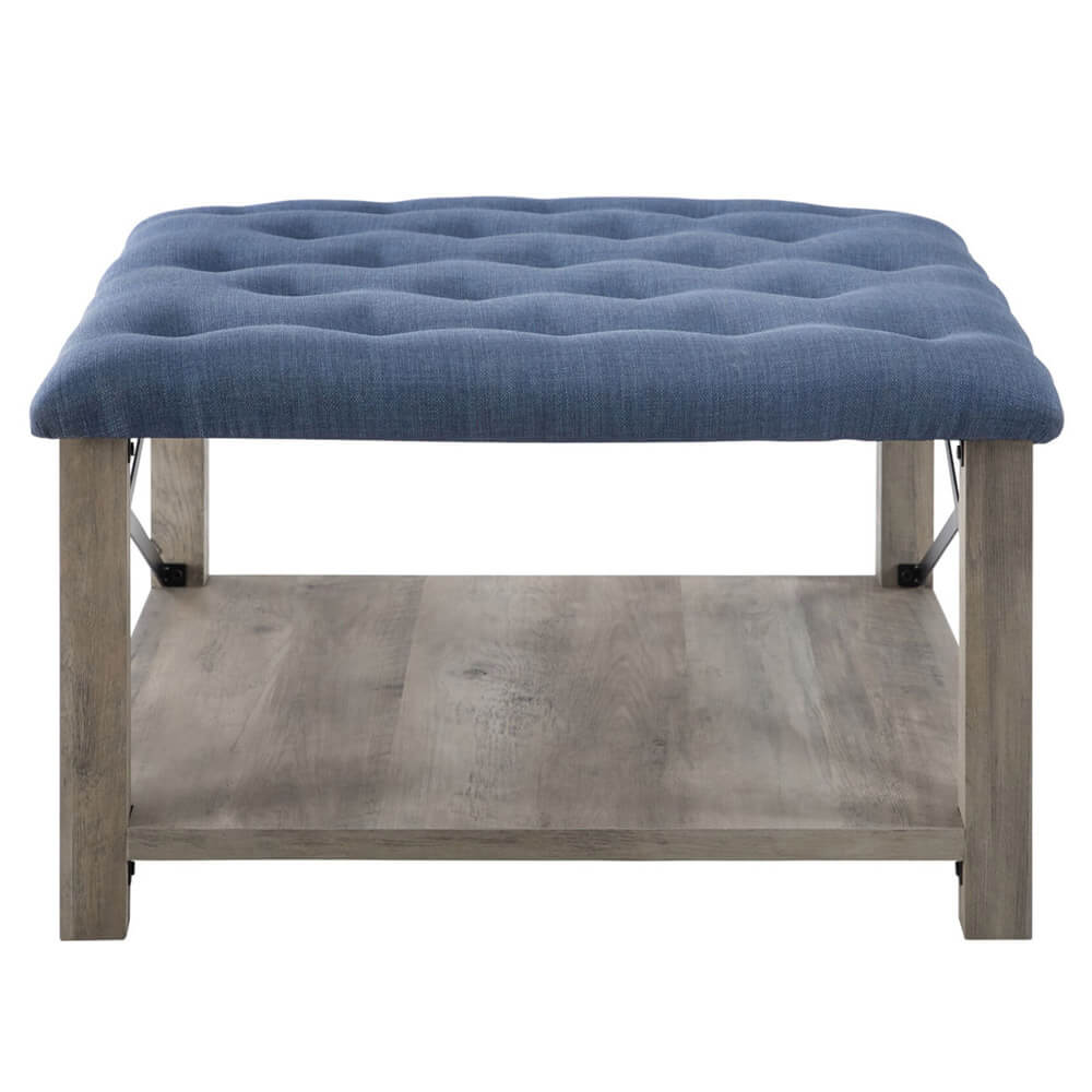 Walker Edison 30" Tufted Farmhouse Ottoman, Blue