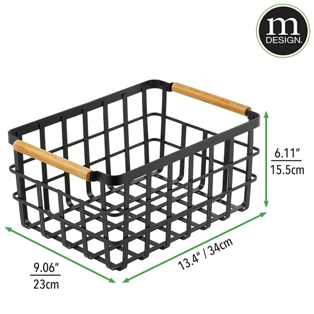 mDesign Metal Storage Basket, Black/Natural, 8 Pack