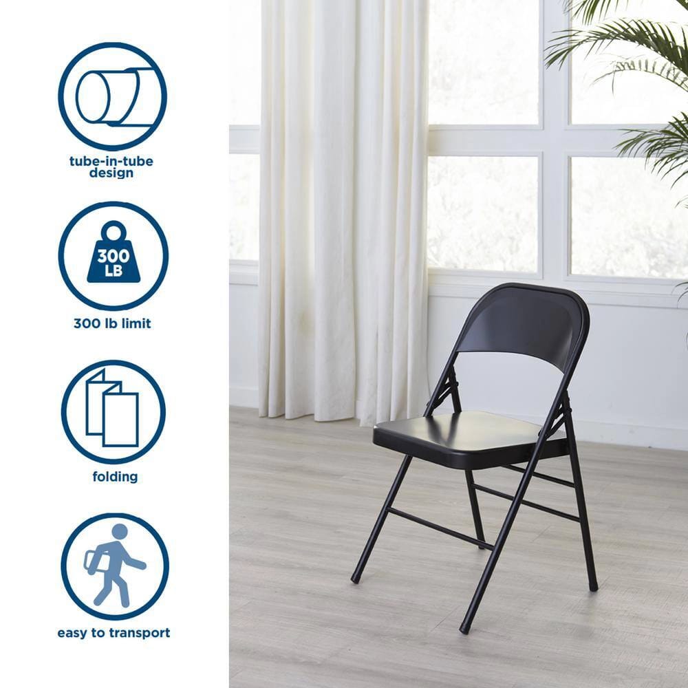 COSCO Bridgeport XL All-Steel Commercial Folding Chairs, Black, 4 Pack