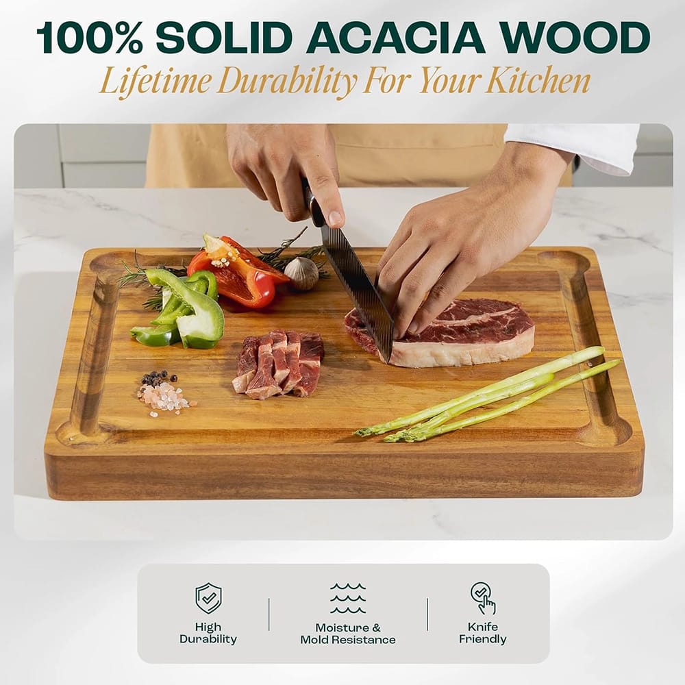 Yes4All Acacia Wood Cutting Board, 17" x 13" x 1.5"