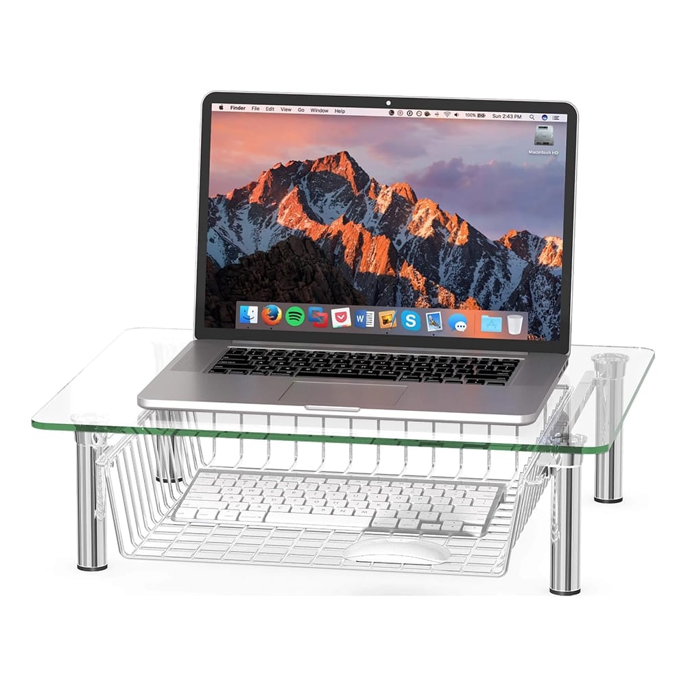 Simple Houseware Clear Glass Computer Monitor Stand Riser with Drawer