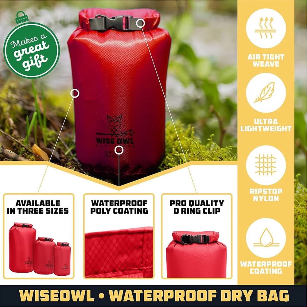 Wise Owl Outfitters Waterproof Dry Bags, Red, 3-Pack