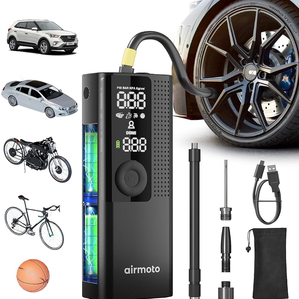 Airmoto Tire Inflator Portable Air Compressor, Black
