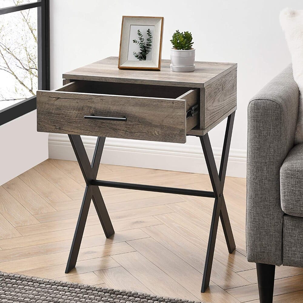 Walker Edison X-Leg Side Table, Gray Wash