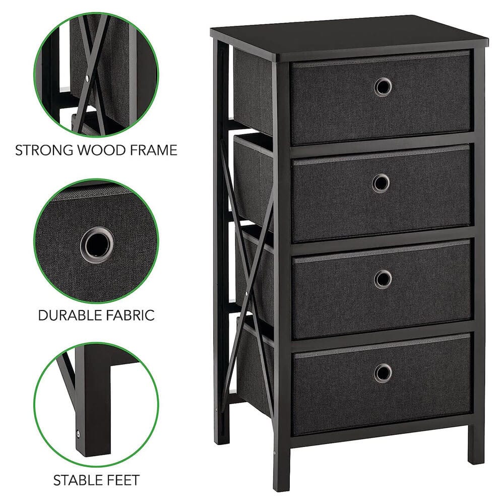 mDesign 4-Drawer Foldable Dresser, Black