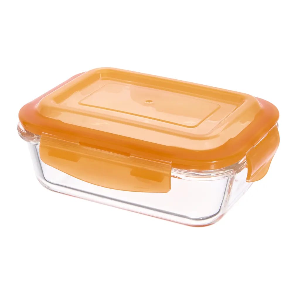 Home Living Rectangle Glass Food Storage Container, Orange, 21.64 oz.