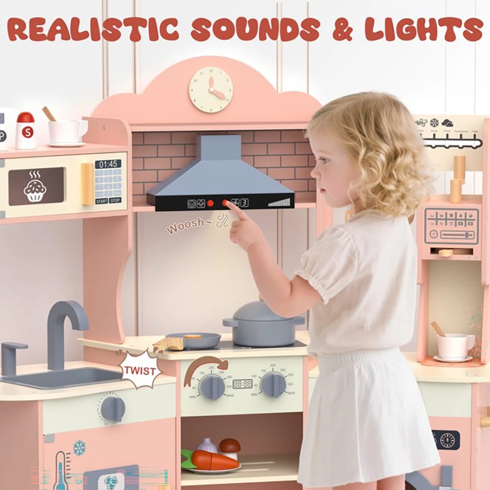 X-Large Wooden Kids Play Kitchen, Pink