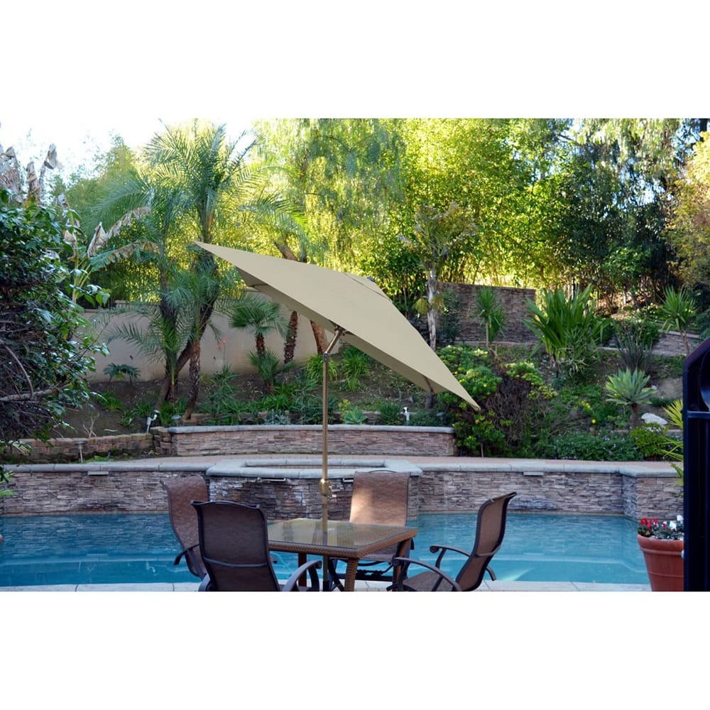 Jeco 6.5' x 10' Aluminum Patio Umbrella with Tilt and Crank, Tan/Bronze