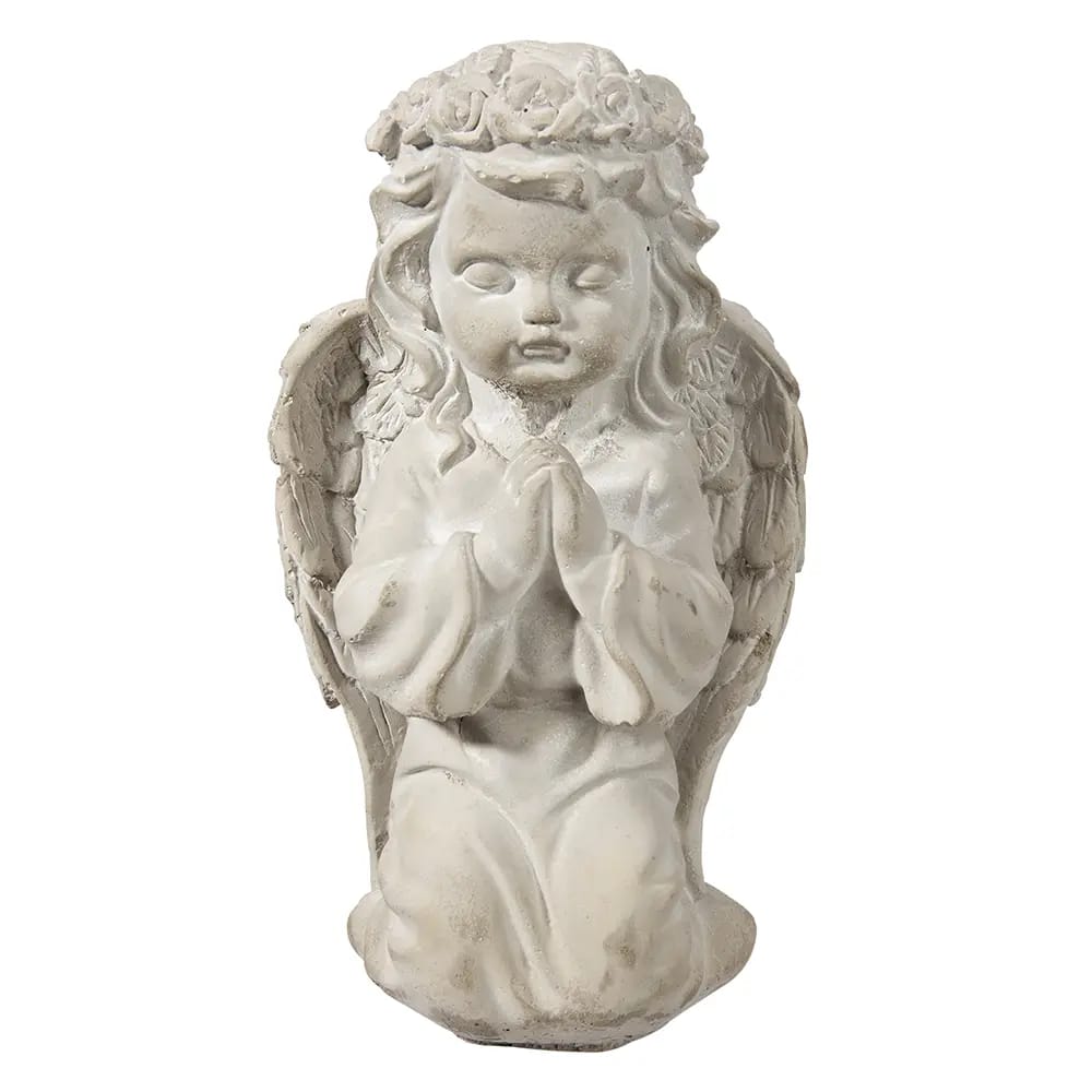 Praying Cherubim Girl Cement Statue, Gray