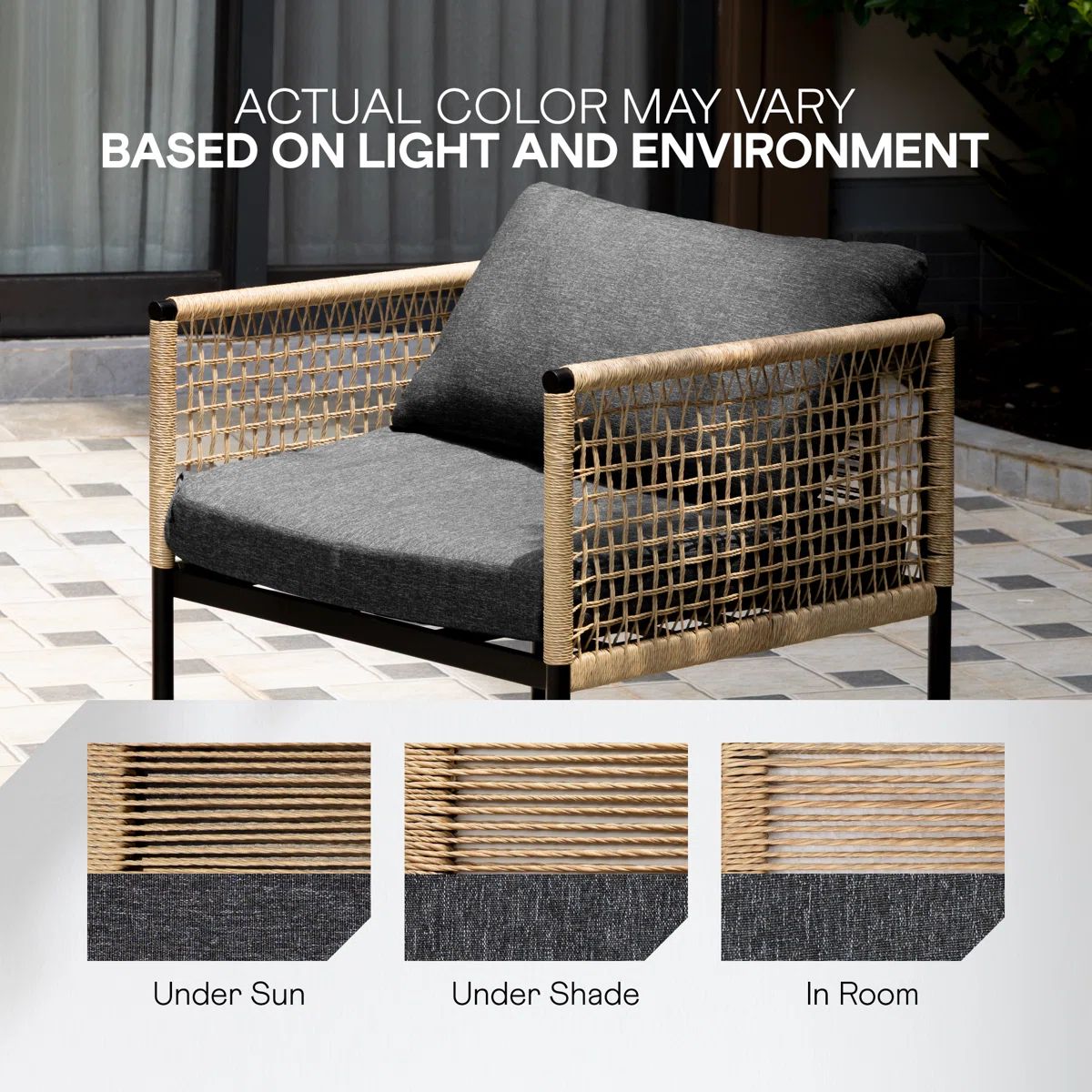Idzo 2-Piece Oscar Wicker Mix Metal Lounge Chairs, Tan/Gray