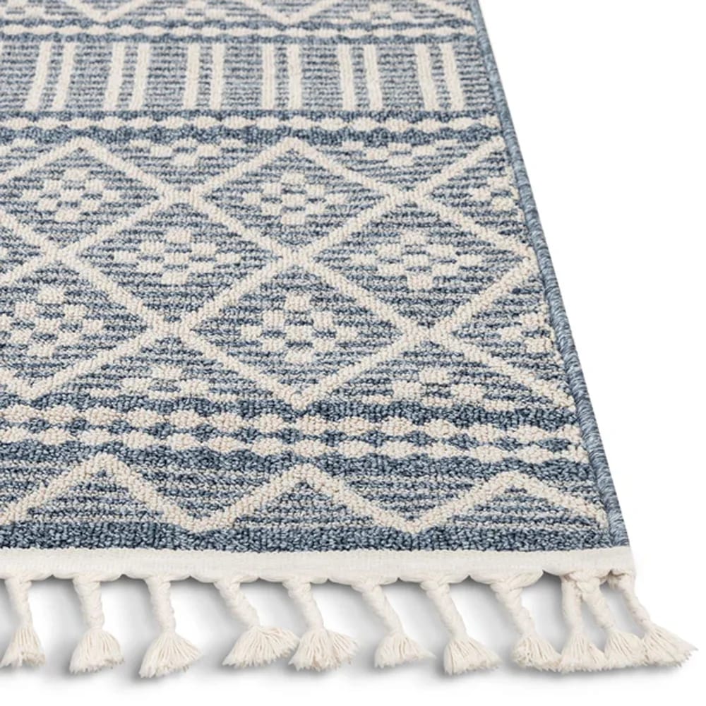 Well Woven 7'10" x 10'6" Loop-De-Loop Covina Tribal Geometric Diamond Kilim Style Area Rug, Denim Blue/Ivory