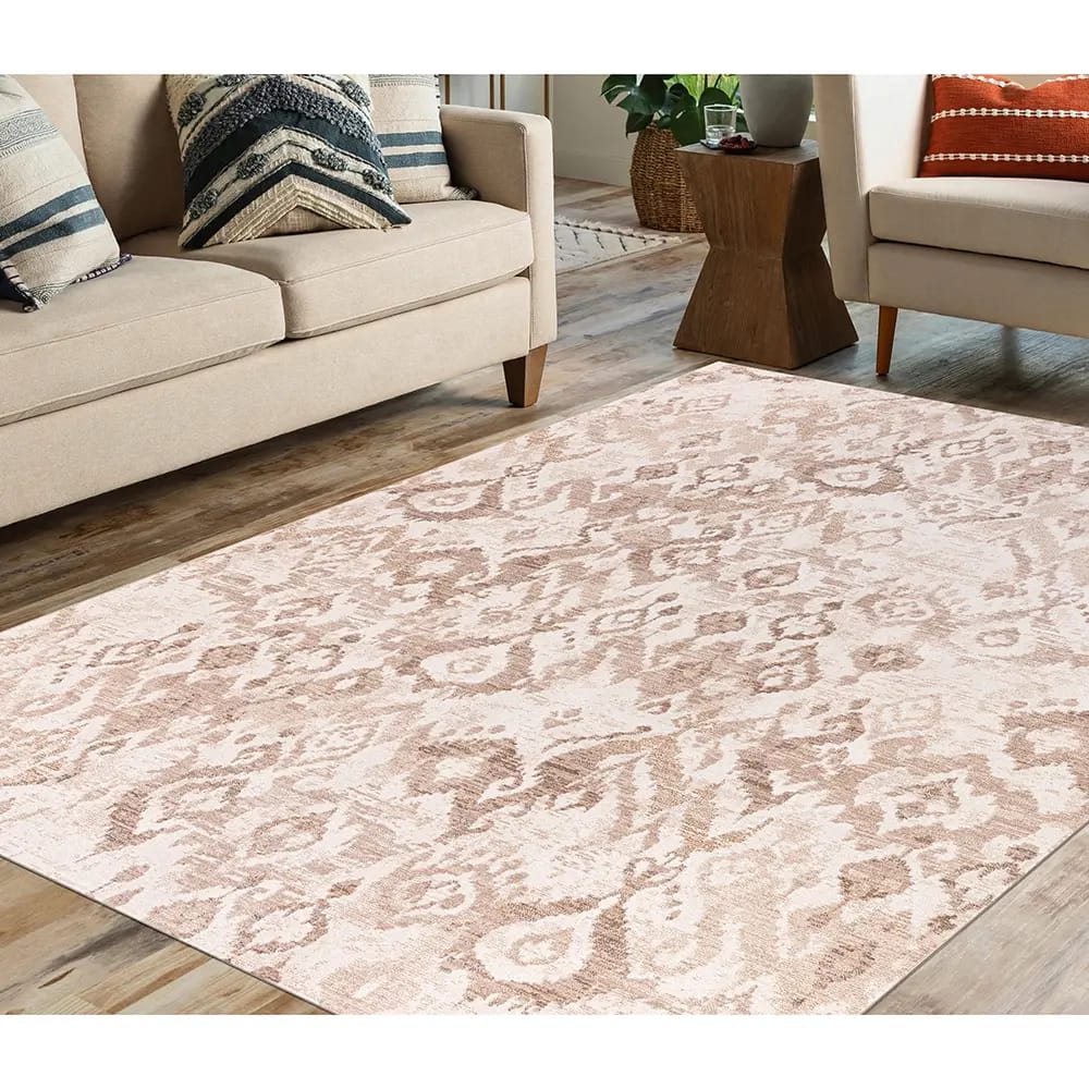 Hazel Collection 9' x 12' Ikat Area Rug, Beige & Ivory