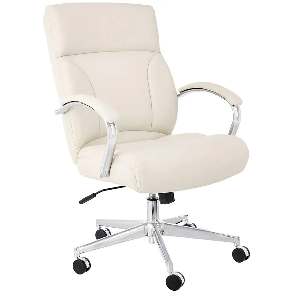 Modern Executive Bonded Leather Desk Chair, Ivory