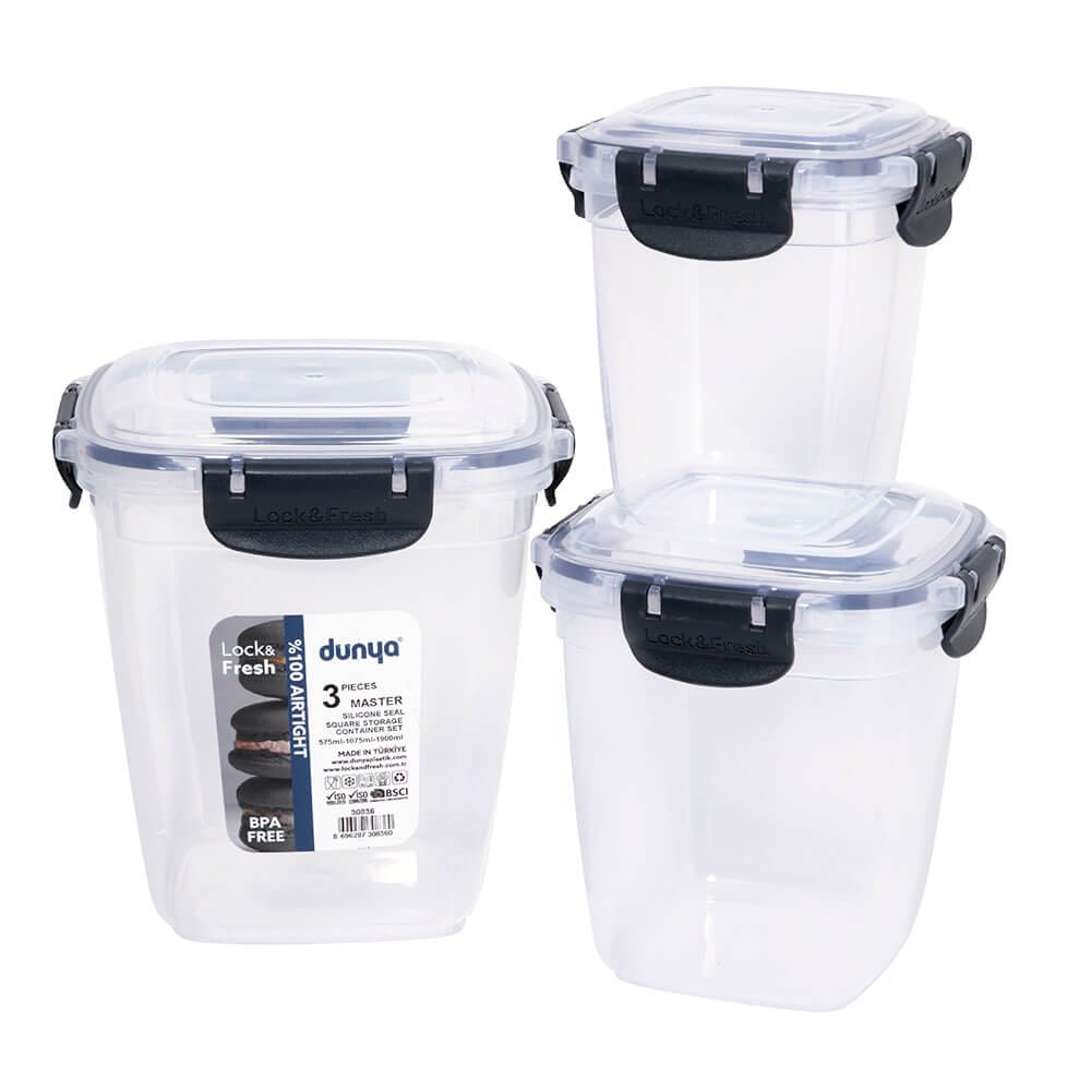 Dunya Lock & Fresh Square Food Storage Container Set, 3 Piece