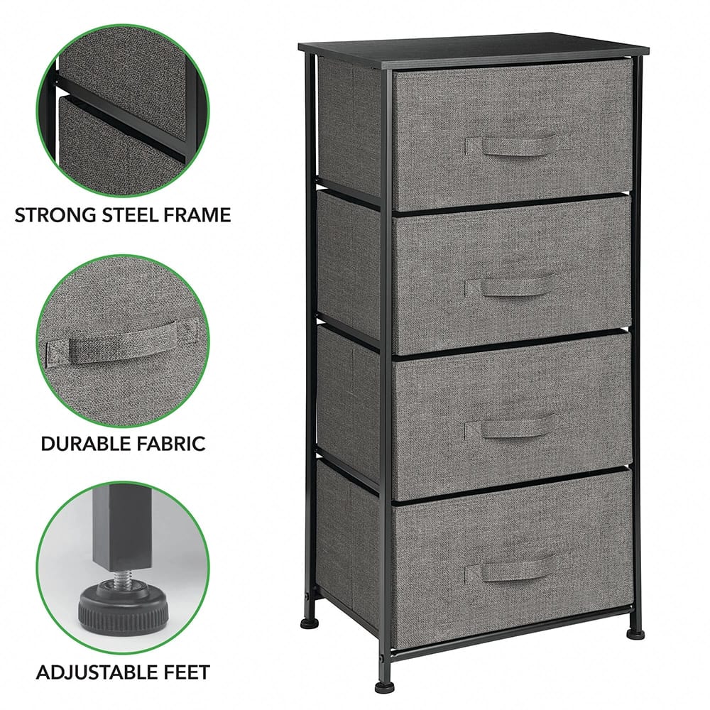 mDesign 4-Drawer Tall Dresser, Charcoal