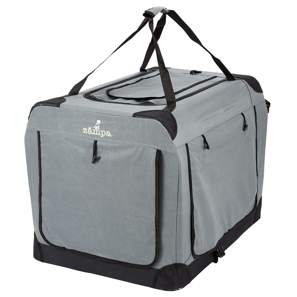 Zampa Large Portable Pet Crate, 32” x 23” x 23”, Gray/Black