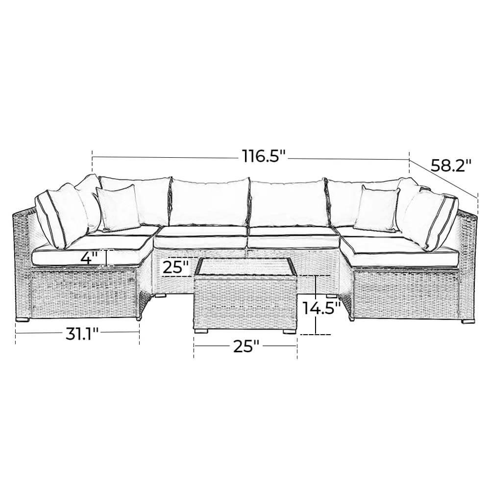 All-Weather 7-Piece Resin Wicker Patio Sectional, Navy/Gray