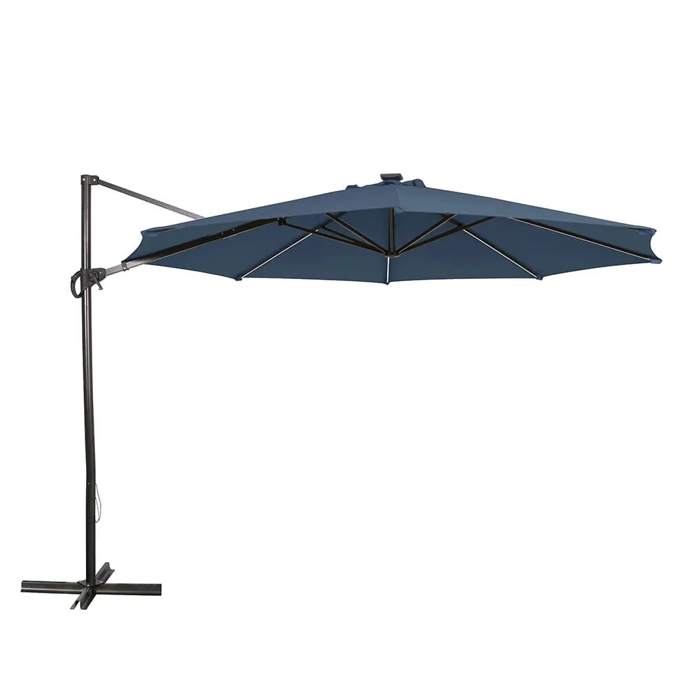 11' Roma Offset Patio Umbrella with Solar LED Lights, Blue