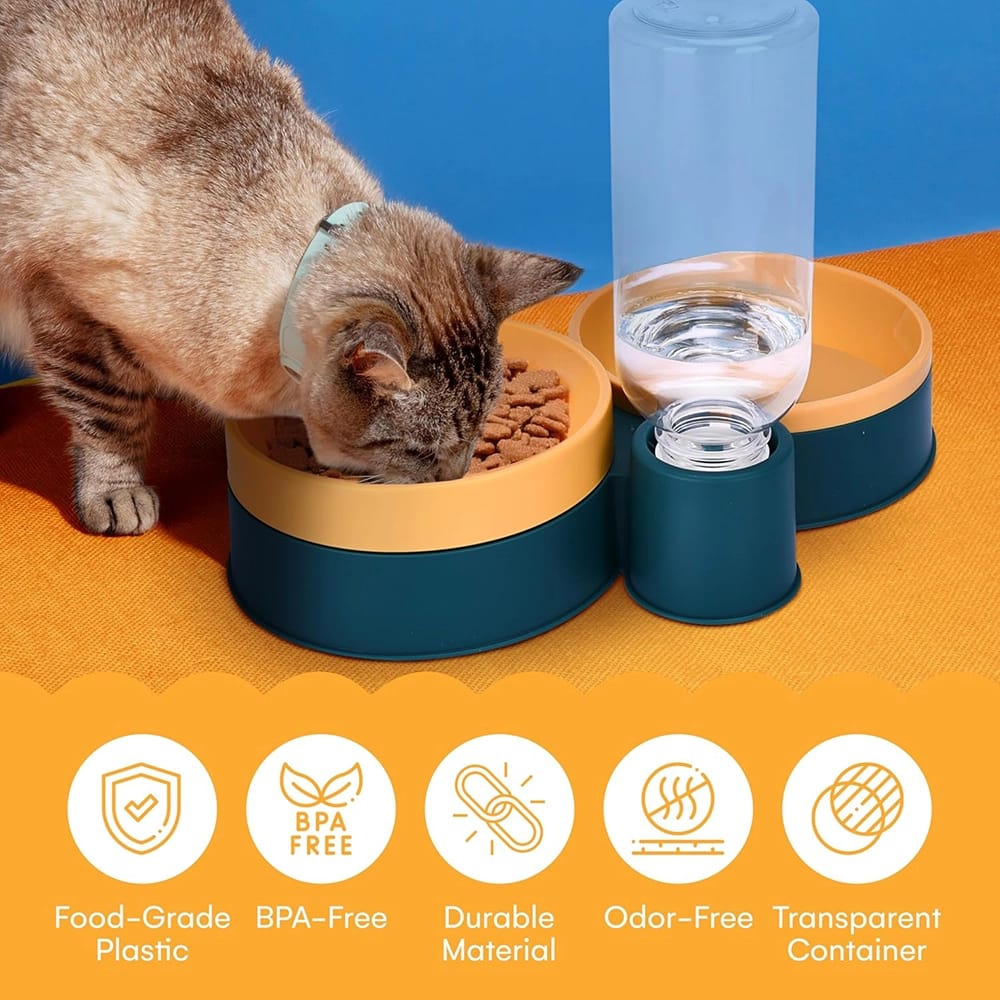 Noa Store Pet Food and Water Dispenser, Blue/Yellow