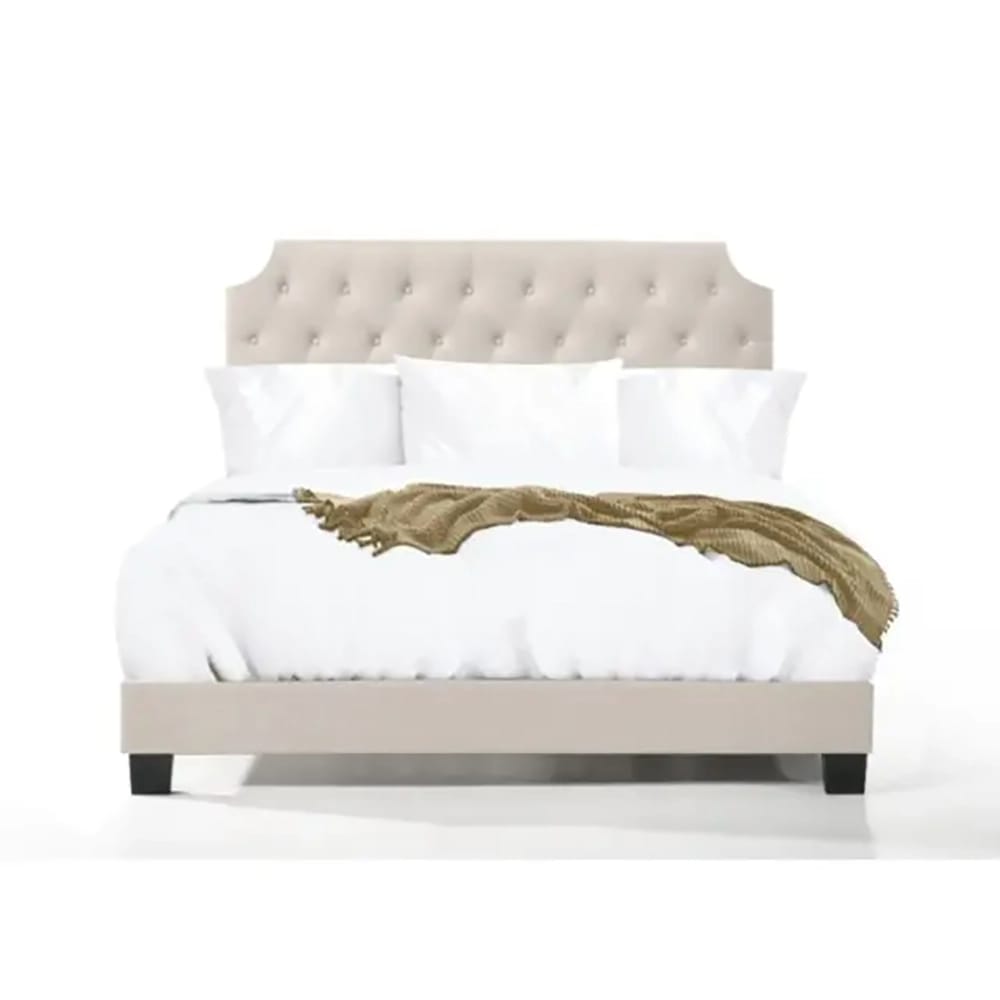 Belle Isle Furniture Linen Tufted Bed with USB Power Connection, Full, Beige