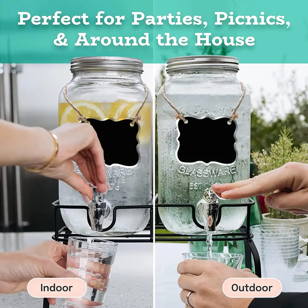Estilo Glass Drink Dispenser, 1 Gallon, Set of 2