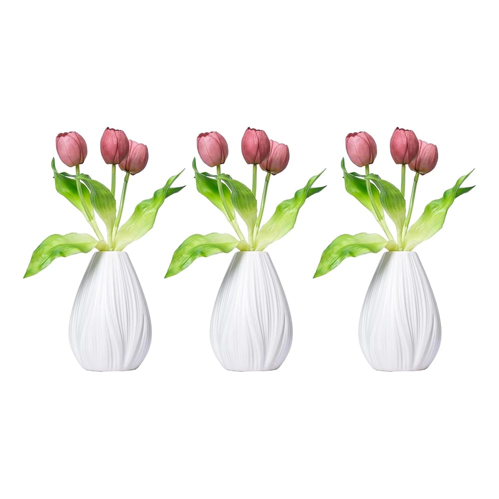 Vintage Home 12" Tulips in Boho Vase, Pink, 3 Pack