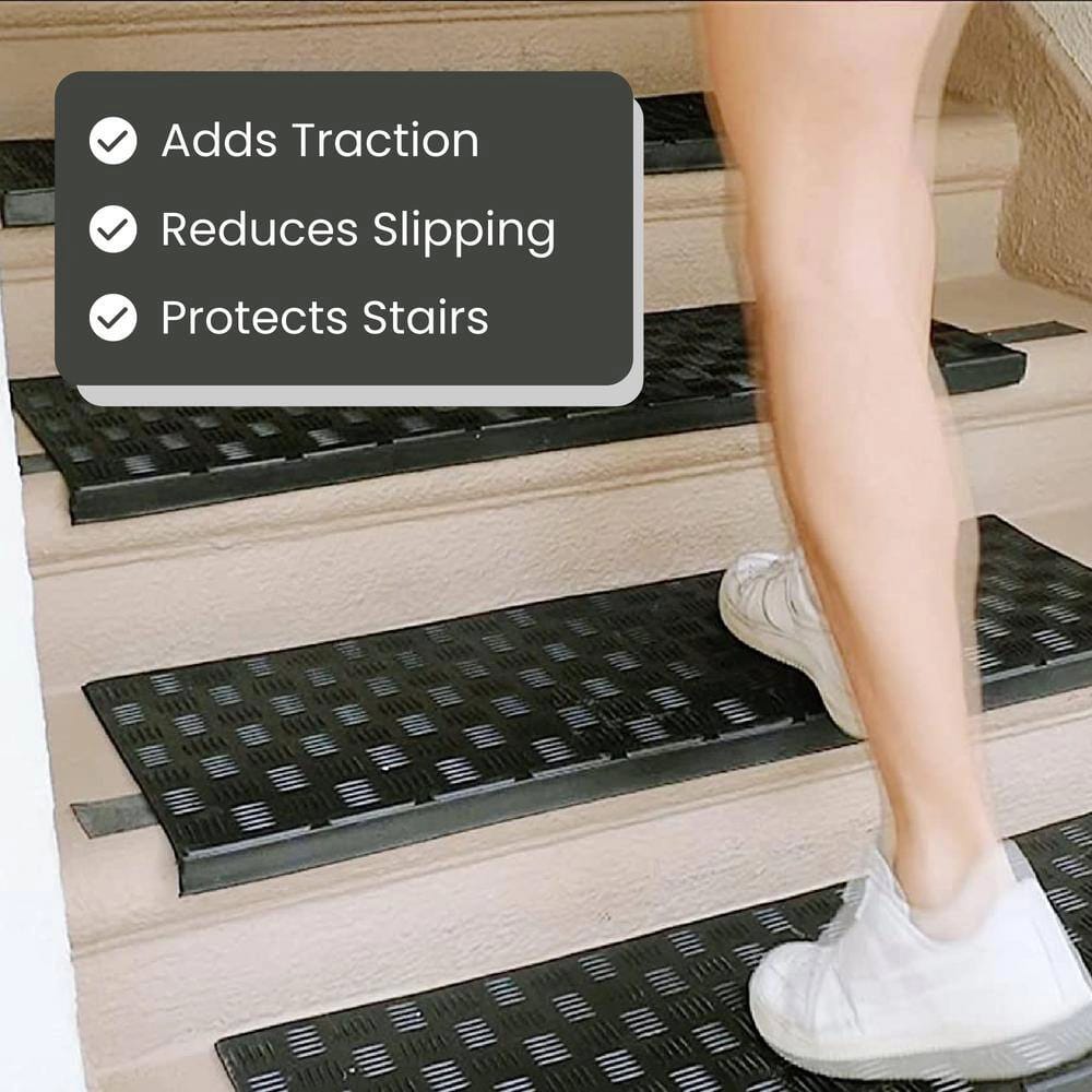 Checker Pattern 12" x 50" Rubber Stair Tread Covers, Black, 6 Pack