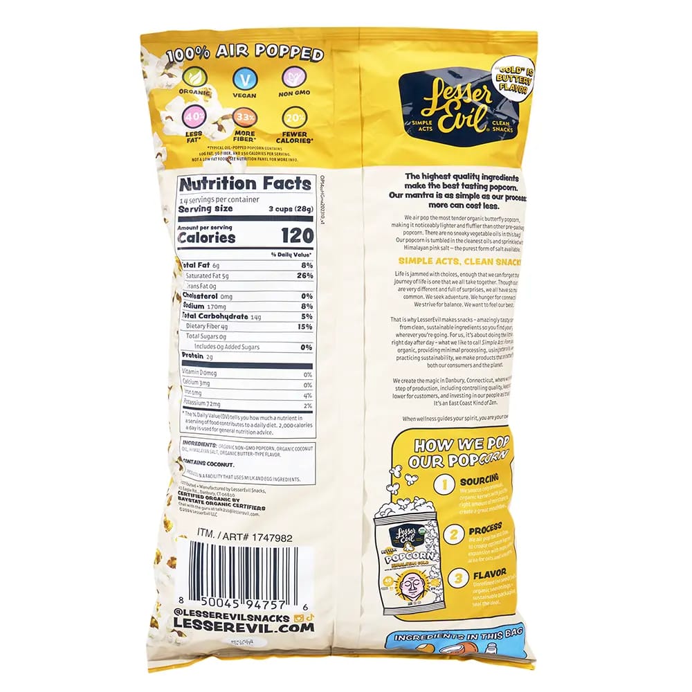 Lesser Evil Himalayan Gold Popcorn, 14 oz.