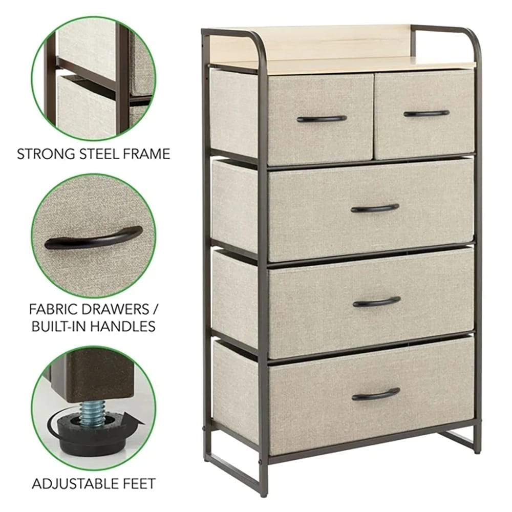 mDesign Tall 5-Drawer Dresser, Bronze/Linen
