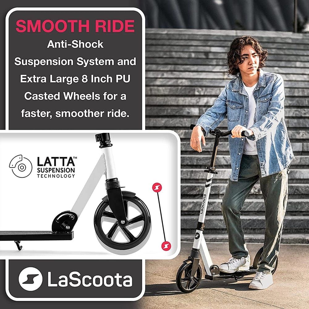 LaScoota Foldable Kick Scooter, White
