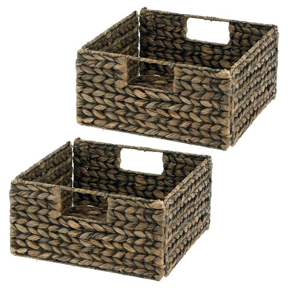 mDesign Woven Hyacinth Storage Basket Organizer with Handles, Set of 2, Black Wash