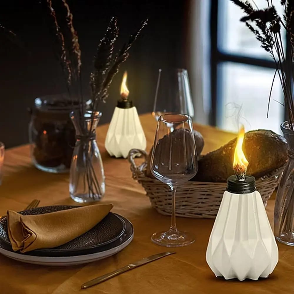 Decorative Glass Pineapple Table Torch, 4 Pack, White/Green