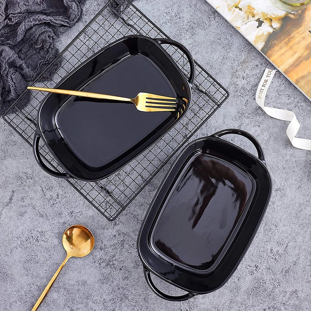Bruntmor Porcelain Baking Dish, Black, Set of 2