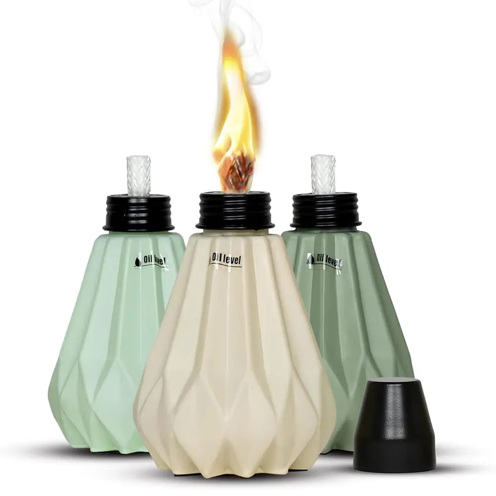 Decorative Glass Pineapple Table Torch, 3 Pack, White/Green
